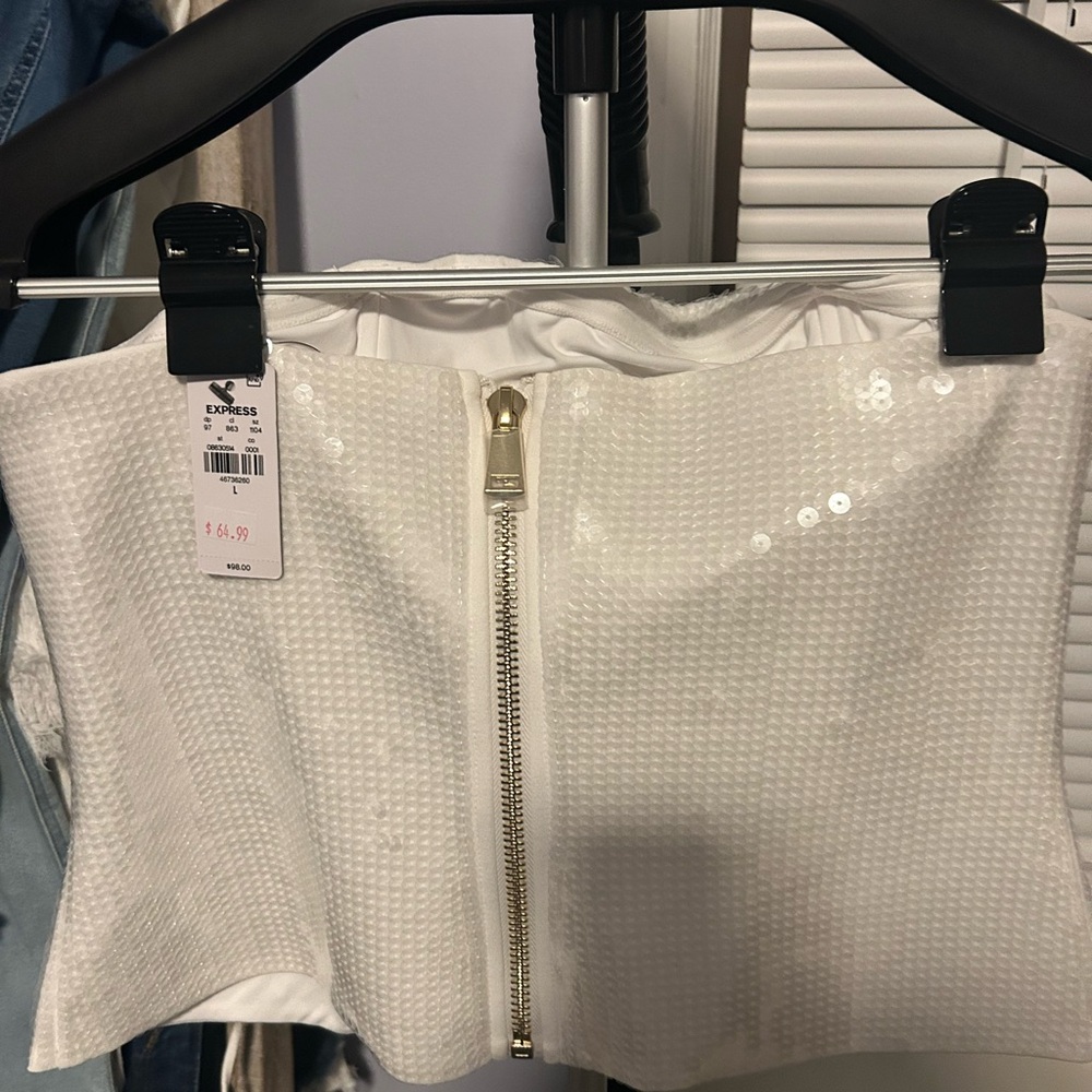 Express White Sequin Tube Top with Zipper